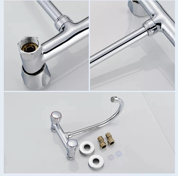 Hot and Cold Water Tap Wall Mounted Solid Brass Chrome Kitchen Faucet Sink Water Tap