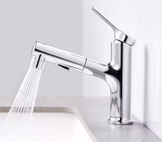 Louça Sanitária Moderna Preto Mate Cromado Corpo em Latão Manípulo Monocomando Giratório Banheiro Quente Banheiro Cozinha Lavatório Pia Misturadora de Água Torneira com Retrátil Puxável